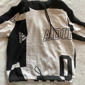 Adidas Cropped Graphic Lightweight Sweatshirt Black and White SZ Small